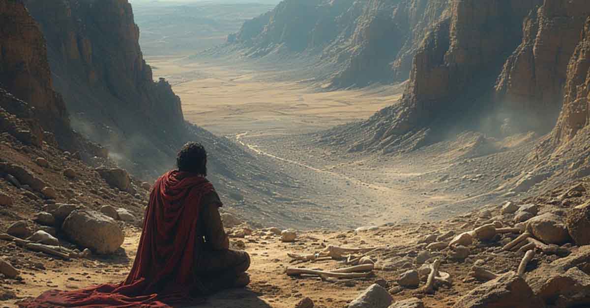 Ezekiel looking out over the valley of dried bones