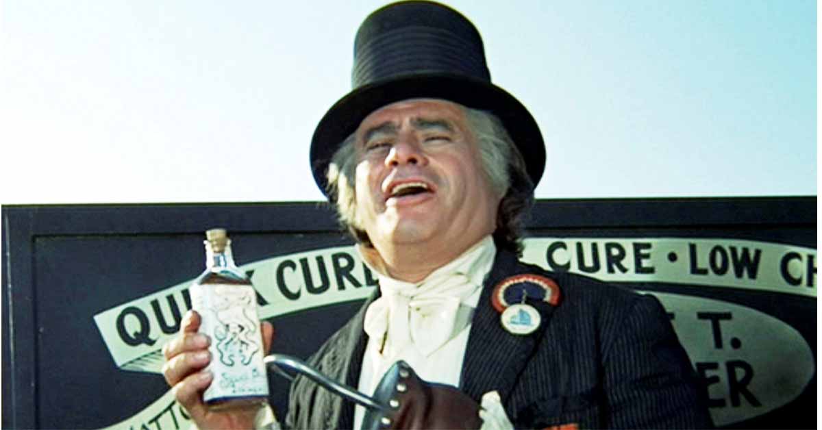 a con man selling snake oil