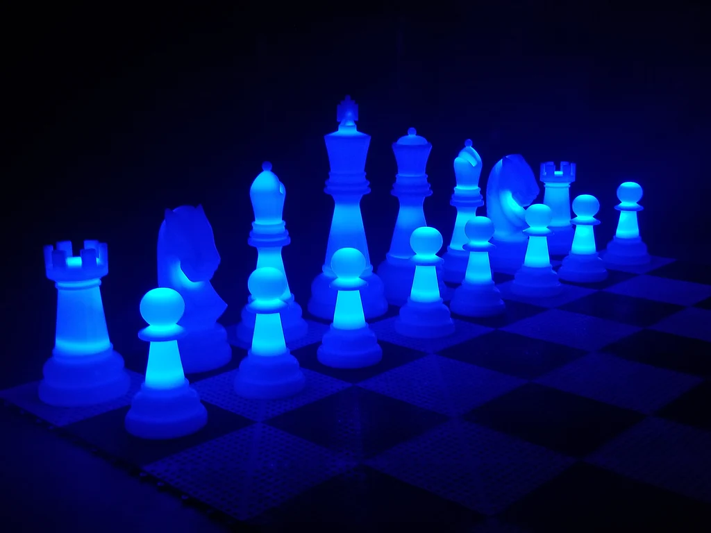 blue chess pieces