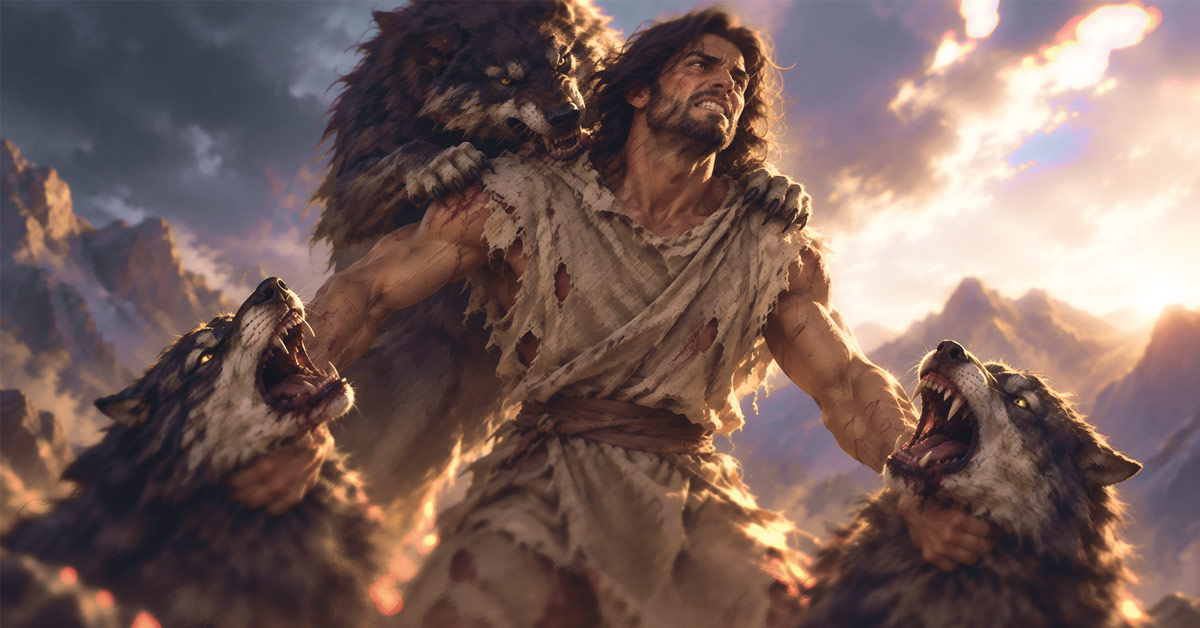 Jesus fighting the demons in the Wilderness