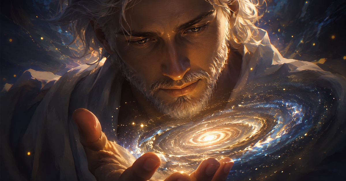 Jesus holding the earth's solar system in His hand