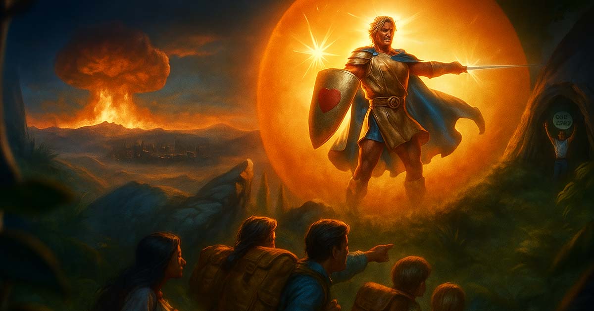 An angel guiding Christians to safety during and time of great tribulation