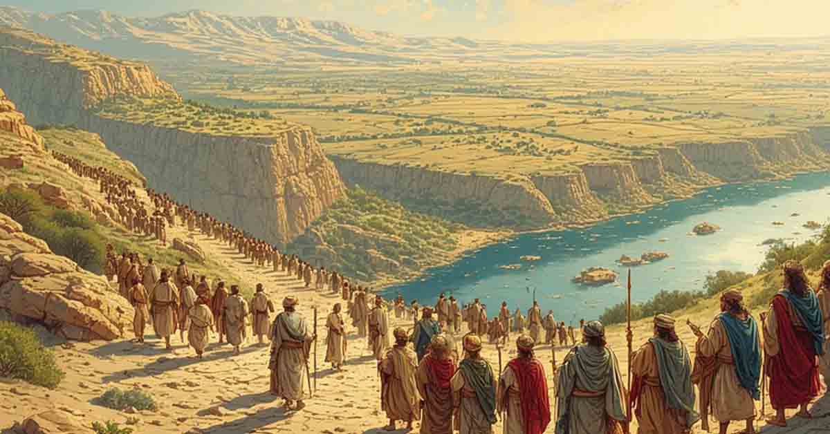 The Children of Israel looking at the Promised Land from beyond the Jordan