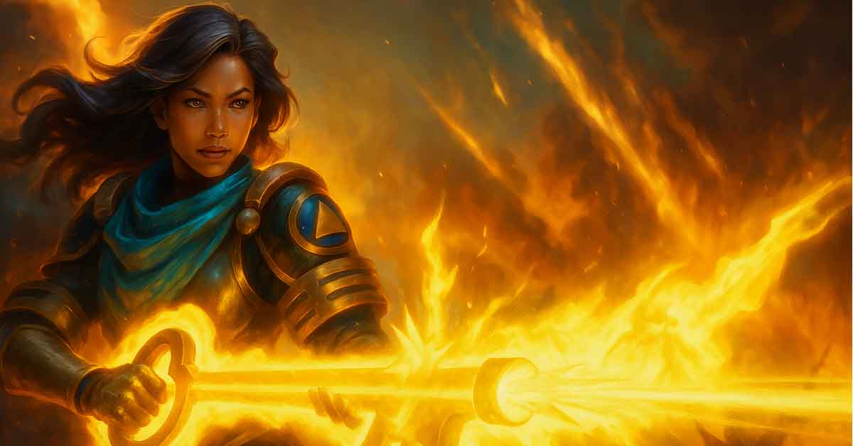 Celeste Warrior Band blasting the enemy with a Key turned to flame thrower