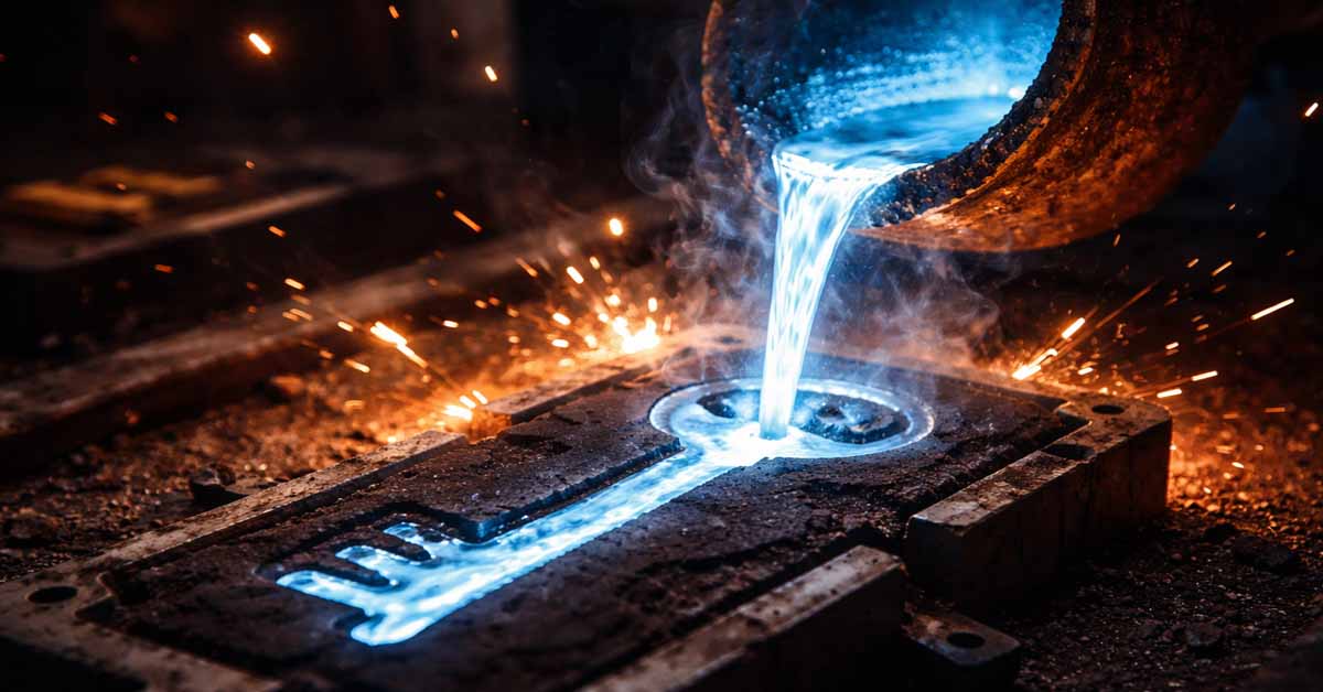 blue liquid being poured into a key shaped mold