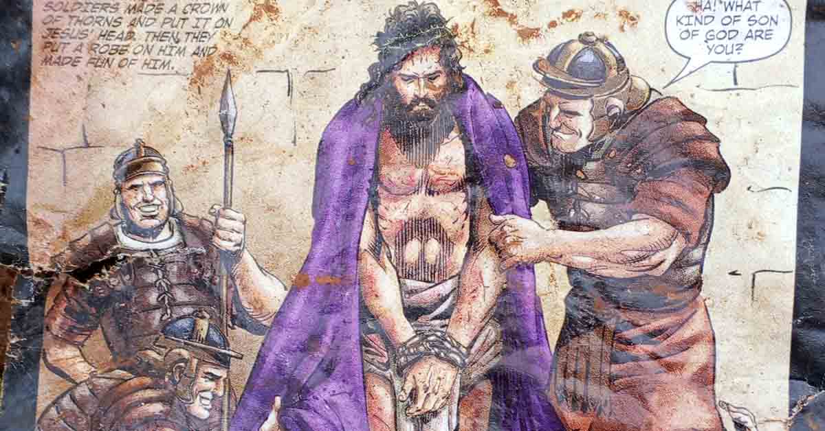 Jesus and roman soldiers just before His crucifixion