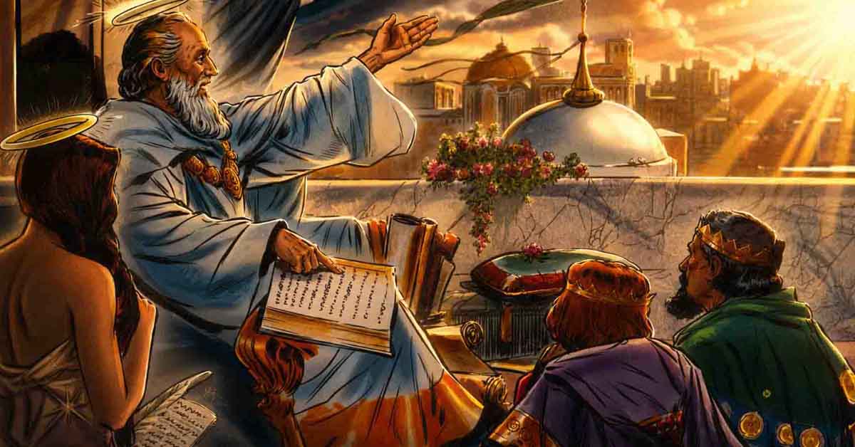 two millennial saints teaching the Word of God to two millennial kings