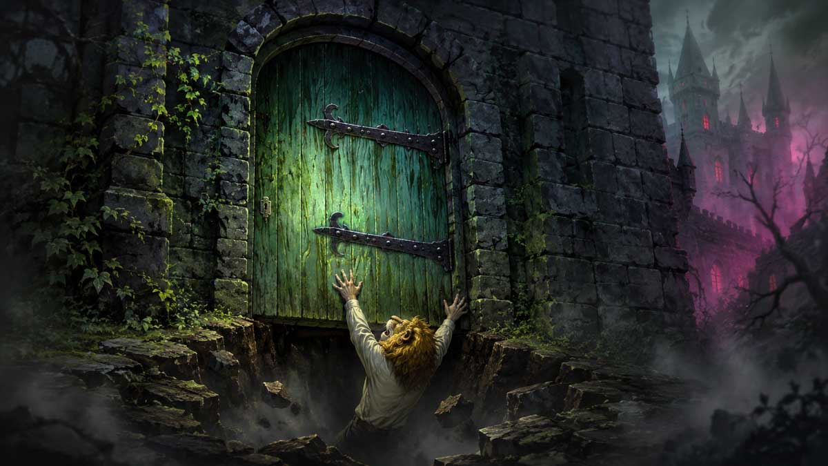 The Endtime prophet falling through a portal into the dark kingdom