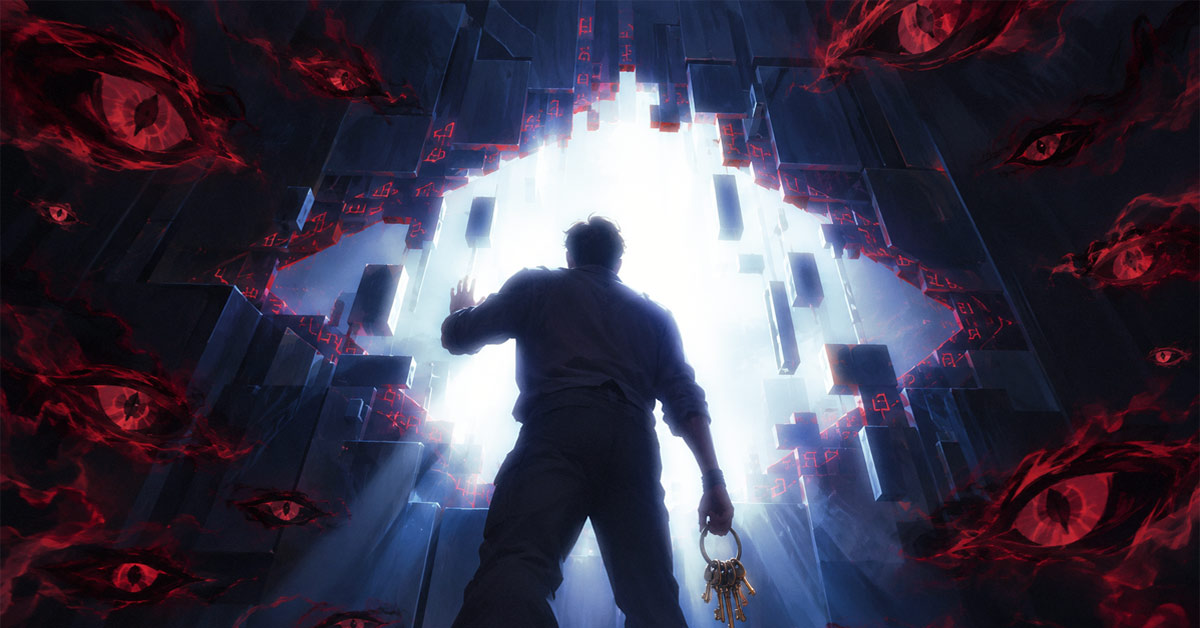 A man breaking through the barrier, being watched by the "Watchers"