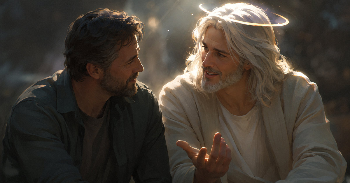 Jesus and a saint in a relaxed informal question and answer time
