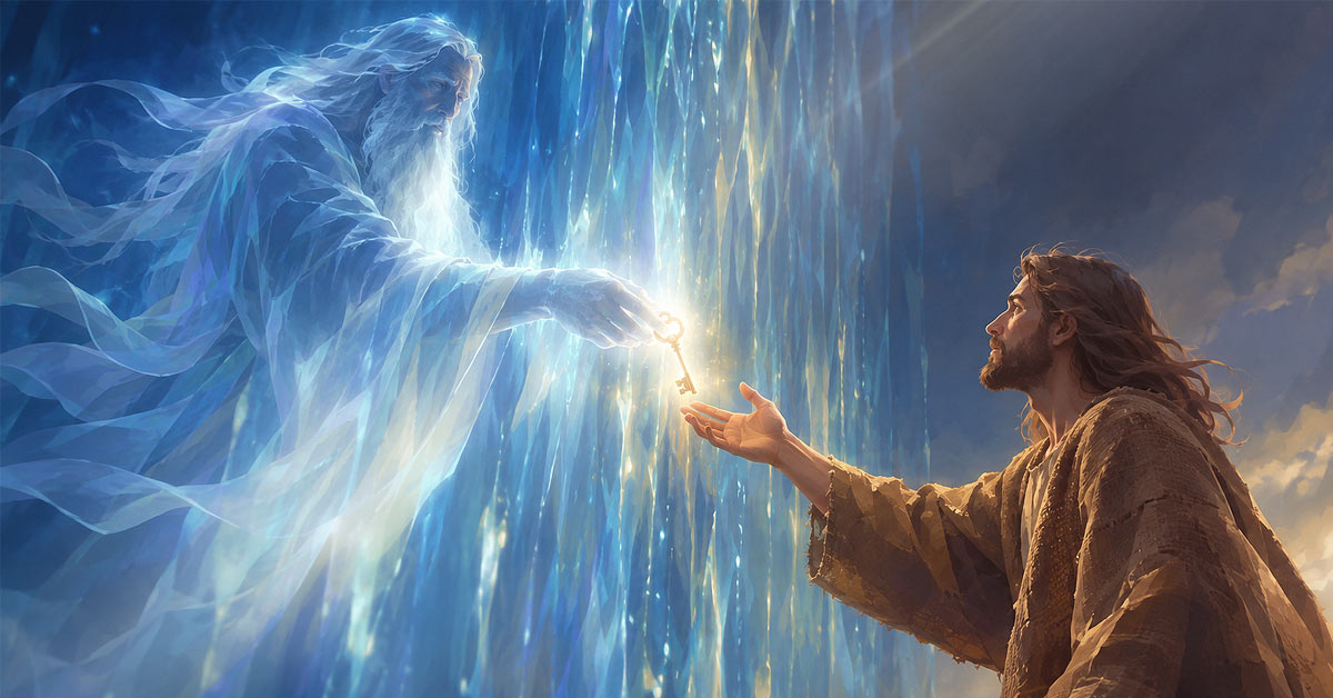 God handing Jesus a Key to Lazarus' healing